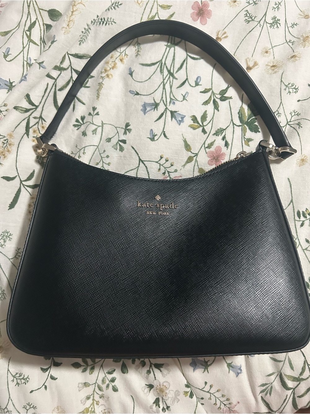 kate spade Black Saffiano Shoulder Bag with Gold Logo